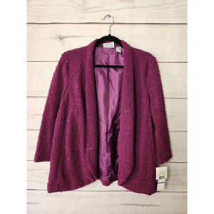 Alfred Dunner Womens Open Front Jacket Purple Sequin‎ Collar 18 New